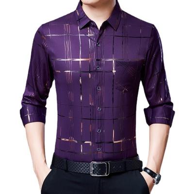 China New Arrival 2022 Autumn Winter Men's Long Sleeve Anti-pilling Formal Shirt Stripe No Ironing Casual Style for sale