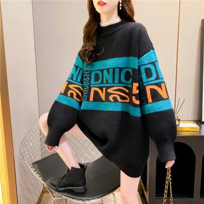 China Factory QUICK DRY clearance free style loose fit medium style letter printing round neck long sleeve sweater dress for sale