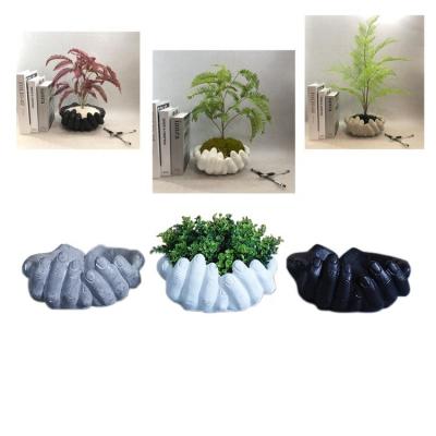 China Newest Country Old Retro Cement Palm Artificial Outdoor Shape Creative Artistic Flower Pot Garden Decoration for sale