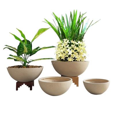 China New Design Farmhouse Large Round Fiber Clay Flower Pots Commercial Concrete Outdoor Planter Pot for Hotel Home Decoration for sale