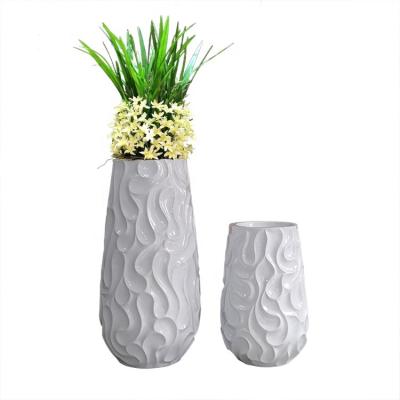 China Other Wholesale New Fashion Modern Type Custom Design Wave Design Fiberglass White Luxury Flower Pot Decorative Vase for sale