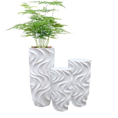 China Contemporary Economic Design White Luxury Fiberglass Plant Pot Flower Decorative Wave Design Vase for sale