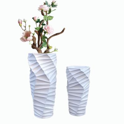 China Art Decor Modern Floor Fiberglass Flower Pot Geometry Design Flower Indoor Irregular Creative Planters For Hotel for sale