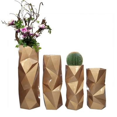 China Art Decor High Quality Simple Irregular Fiberglass Flowerpot Floor Geometry Design Artificial Flower Creative Decoration for sale