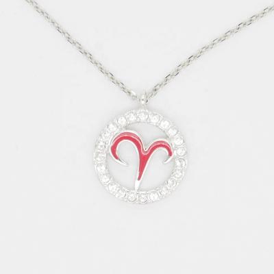 China Classic Resin Crystal Rhinestone Enamel 12 Zodiac Sign Necklace Pendants Charm Rhodium Choker Astrology Necklaces Chain Aries for sale