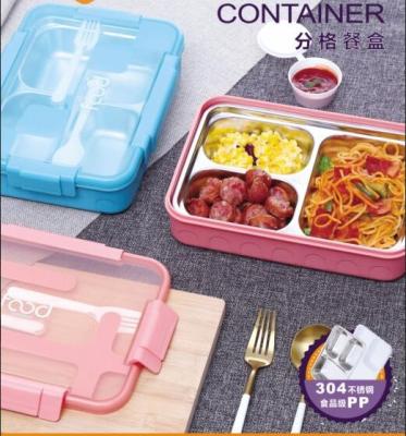 China KJH Food Container 1000ML Rectangular Living Viable Bento Lunch Box With Cutlery Stainless Steel for sale