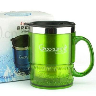 China Sustainable Wholesales Double Layers Metal Office Home Tea Water Coffee Mug With Plastic Exterior for sale