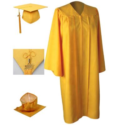 China 2022 High Quality Best Selling School Matte Gold Graduation Gown And Hat for sale