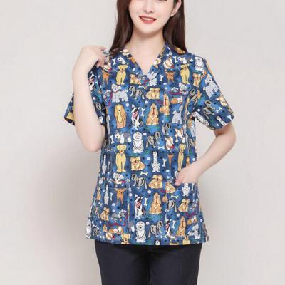 China Hospital Printing Salon Scrub Top for sale