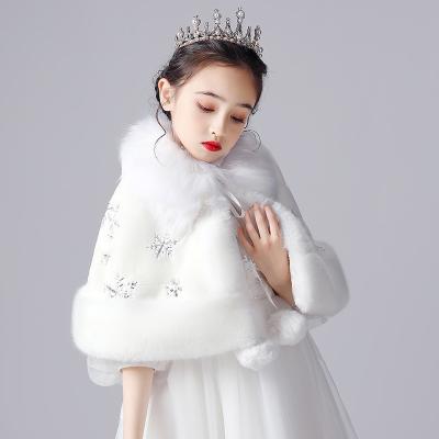 China Girls Winter Wedding Shawls Communion Cape Girls Fur Coat Fashion Babies Short Big Fur Collar Elegant Fur Coat for sale