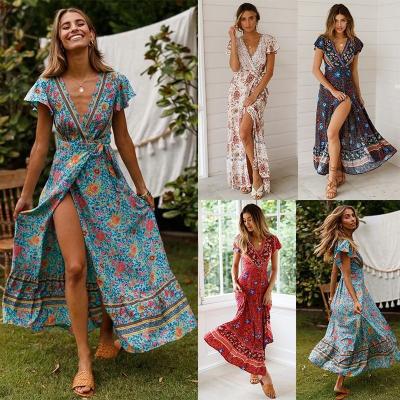 China Washable 2022 Spring Summer Printed Women's Dress Ethnic Sleeveless Patchwork Long Women Maxi Casual Dresses Clothing for sale