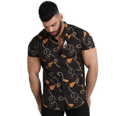 China Casual Summer New 3D Stand Collar Casual Men's Short Sleeve Shirt Hawaiian Style Fashion Men's Shirt Muscle Men's Shirt for sale