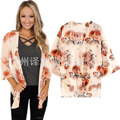 China Orange Flora Kimono Romper Kimono Cardigan Kimono Robe Loose Women QUICK DRY Clothing Print Flora for sale