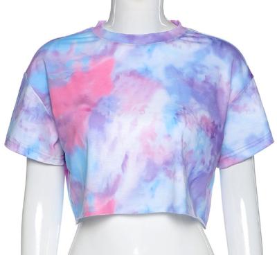 China Fashion Ladies Anti-pilling Crop Tops Tie Dye Women's Crop Tops Short Sleeve Crop Top for sale