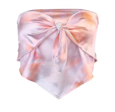 China HOT Women's Anti Pilling Tie Dye Sleeveless Top Bow Polyester Satin Crop Front Top for sale