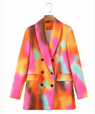 China Loose waterproof women's fashion clothes 2021 women suit leopard cross tie dyes printed blazer patch pocket Casaco Longo for sale