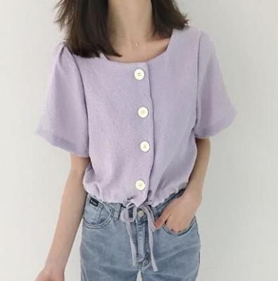 China Anti-pilling Fashion Girls Clothes Blouse Summer Crepe Bubble Blouse Short Sleeve for sale