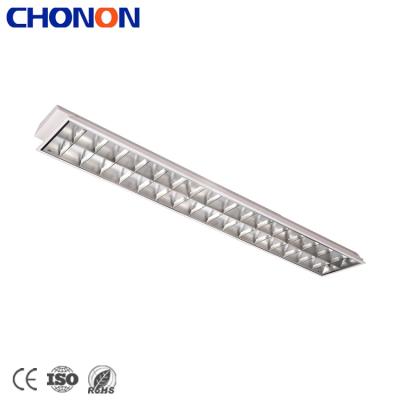 China Modern Fluorescent Desk T8 Canopy Electronic Ballast Sheet Steel Housing Grille Light Fixture for sale