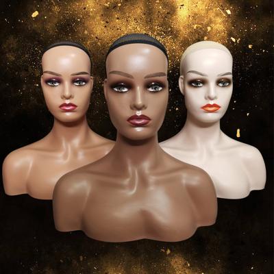 China Wholesale Realistic Female Eyelid Wigs Hair Display Cap Wig Human Male African American Mannequin Head for sale