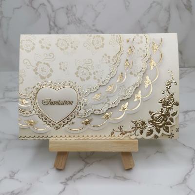 China Customized Luxury Royal Europe Paper Wedding Invitation Handmade Cards With Gold Stamp And Embossing for sale