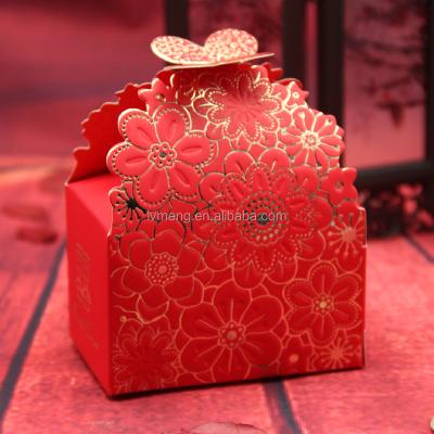 China Handmade high quality low price red laser cut butterfly paper wedding candy box chocolate favor box baby box for sale