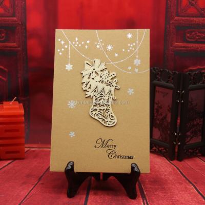 China Europe Beautifully Cut New Wood Ornaments Business Christmas Cards High End Laser Cut for sale