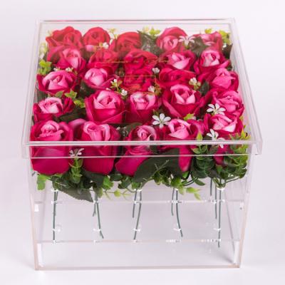 China Wholesale Square Flower Eco-friendly Preservation Rose Box With Clear Acrylic Lid For Gift Case for sale