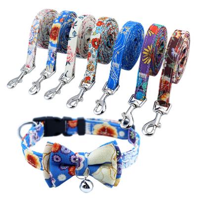 China Fashion Pet Stocked Collar Leash Set Printed Soft Bow Durable Dog Leash New for sale