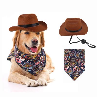 China Stocked New Products Pet Border Hat Set Binding Triangular Retro Pet Decorations Dog Western Cowboy Hat for sale