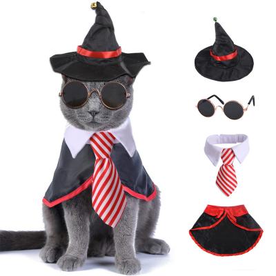 China Viable Border Ornaments Manufacturers New Halloween Coat Costume Dog Coat Bow Tie Cloak Hat Set for sale