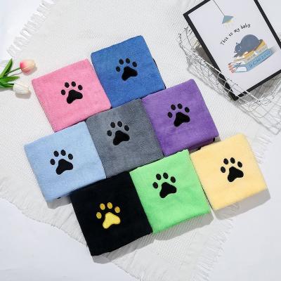 China Fashion Pet Bath Towel Paw Print Dog Stocked Bath Towel Thickened New Microfiber Dog Robe Towel Multicolor Optional for sale