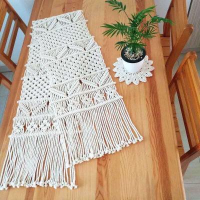 China Eco Friendly Bohomia Handmade Handwoven Macrame Cotton Rope Table Runner Wedding Home Decoration with Tassel Gift Holiday Hot Sale for sale