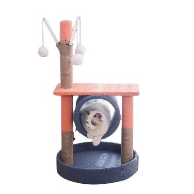 China Sustainable Supplies Cat Furniture Wooden Cat Tower With Pet Toys And Stairs Hammock Caves Cat Tree for sale