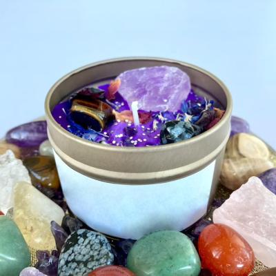 China Amazon Tin Can Aromatherapy Soy Wax Home Decor Eco-friendly Yoga Warm Aroma Home Decor Spiritual Healing Crystal 4oz 8oz Tin Candle for sale