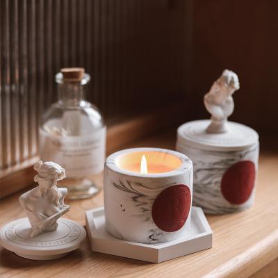 China Luxury West Mythology Plaster Ceramic Statue Cup Natural Essential Oil Fragrance Gift Aromatherapy Candle Home Decoration for sale