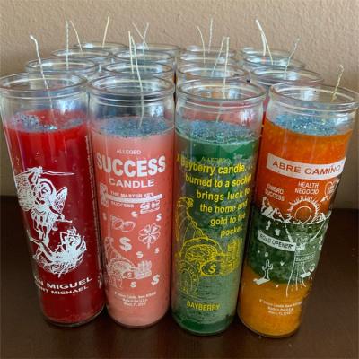 China Wholesale Artistic That Provide Energy And Anoint In 7 Day Glass Bottles Blessed Colorful Religious Candles for sale