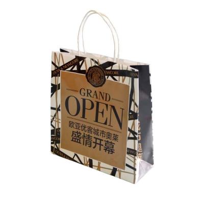 China Recycled Materials Custom Printed Logo cardboard packaging White Brown Kraft Gift Craft Shopping Paper Bag With Handles for sale