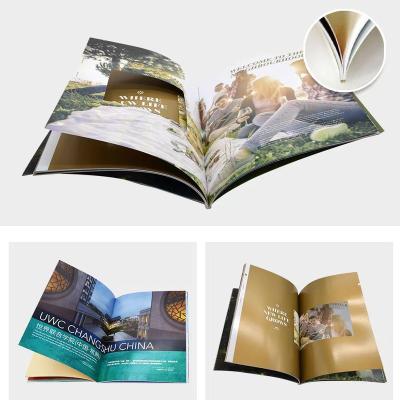 China Promotion High quality Custom Coated paper four color plus metal spot color printing, special-shaped hollow out enterprise brochure for sale