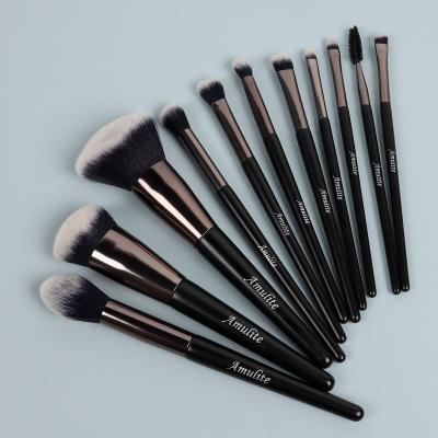 China Angular blush high quality wholesale 11pcs black make up brushes vegan custom makeup brush good and professional for sale