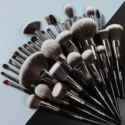 China Angular Blush Luxury Amulite Black 36pcs Makeup Brush Set Wholesale Private Label Wooden Base Handle Cosmetic Makeup Brushes for sale