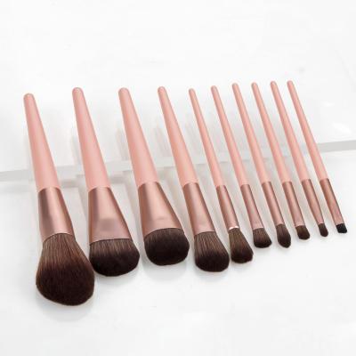 China Angular Blush 2021 New Arrive Wholesale 10pcs Private Label Pink Makeup Brush Set for sale