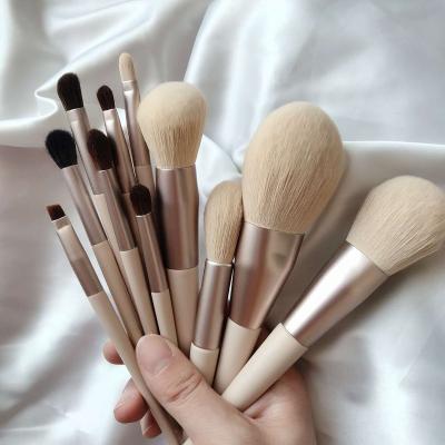 China Angular Blush Amulite Makeup Brushes 12pcs Wooden Blush Foundation Powder Concealer Natural Make Up Cosmetic Brush Set for sale