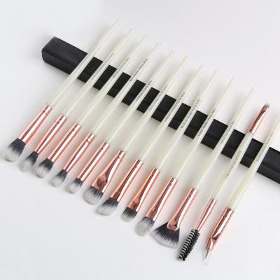 China Angular Blush 12pcs Pearl White Professional Luxury Makeup Brushes with Travel Portable Bag Cosmetic Brush Set for sale