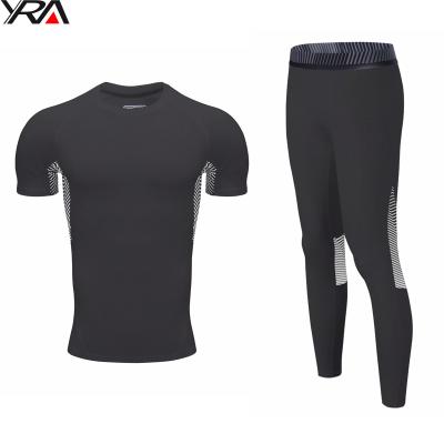 China 2021 Black White Color Workout Men Compression Tights Sports T-shirts Tights Gaiters Set Breathable Fitness for sale