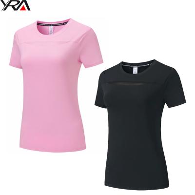 China Custom breathable pink color t-shirt printing gym sports fitness lady women sportwear apparel yoga running shirts wholesale for sale