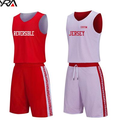 China 2020 Latest Breathable Custom Blank Blue Mesh Basketball Jersey Set Reversible Man Sublimation Basketball Uniforms for sale