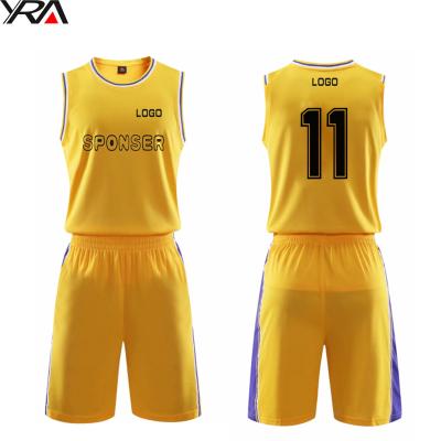 China Breathable Wholesale Cheap Yellow Purple Sublimation School Uniforms Blank Custom Tank Top And Sportswear Basketball Uniforms for sale