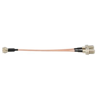 China Brass F Splitter Coaxial Cable 75Ohm TV Antenna 3 Way Splitter Combiner F Male To Dual F Female Coax RG316 Dual Cable for sale