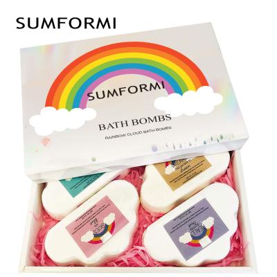 China Custom Handmade Natural Organic Herbal Shea Butter Bath Bombs Shapes Rainbow Cloud Bath Bomb for sale