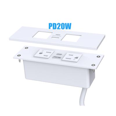 China 2 TR Outlet ETL Listed Mountable Recessed Power Strip With 2 TR Outlets And 2 USB Multiple Backup Built In Conference Desk Counter for sale